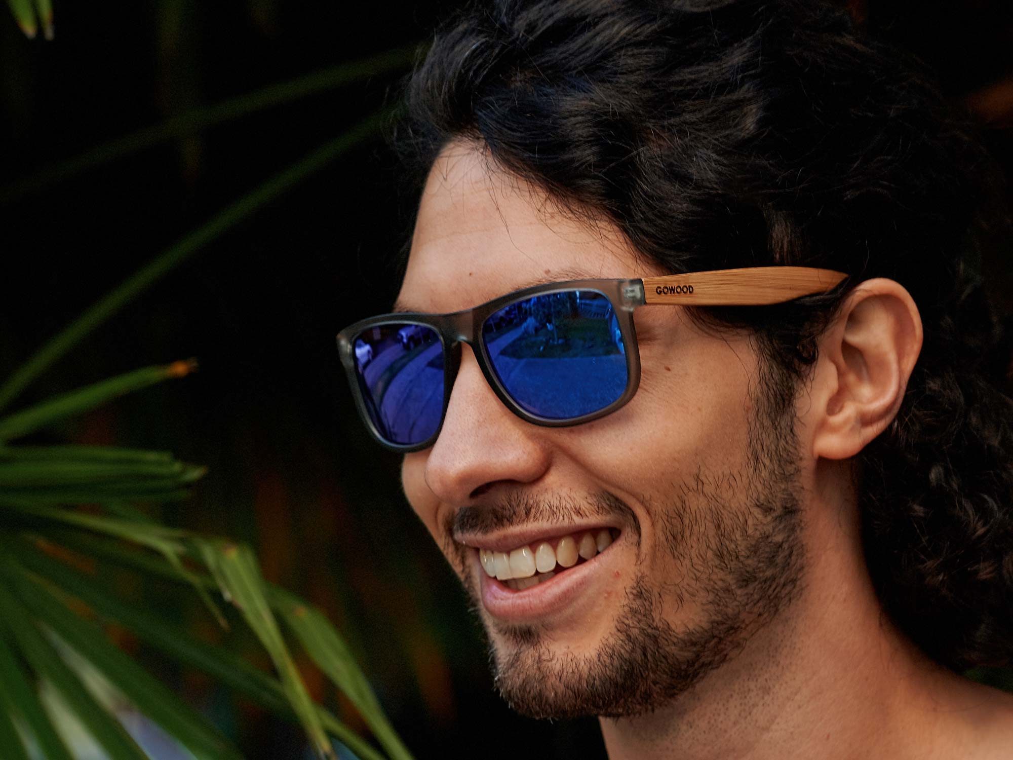 Square Bamboo Wood Sunglasses with Blue Mirrored Polarized Lenses