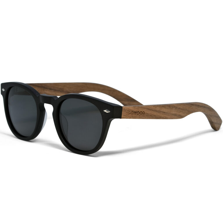 round walnut wood sunglasses black lenses