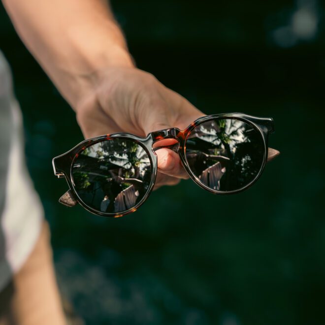 walnut wood panto sunglasses black lenses