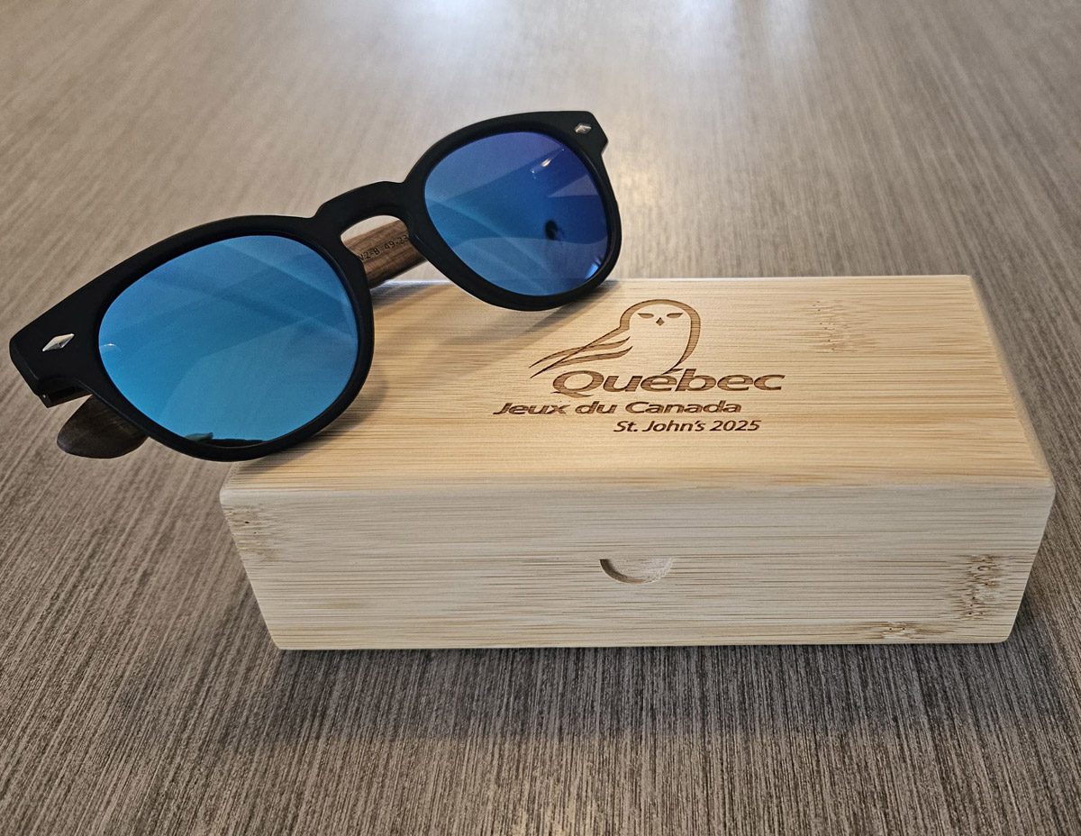 Custom engraving on wood sunglasses