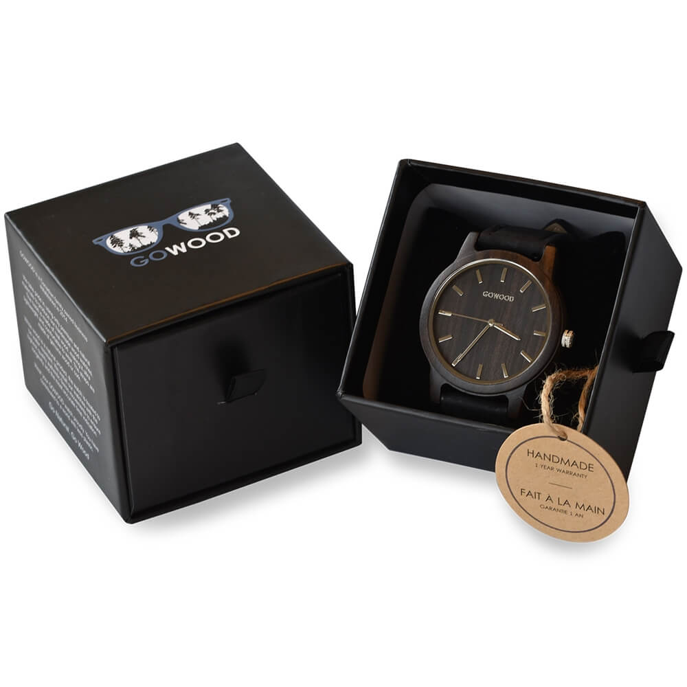 GOWOOD Black Sandalwood Eco-friendly Watch with a real Portuguese black cork wristband