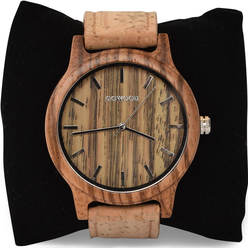 Zebra Wood watch with a real Portuguese natural cork wristband